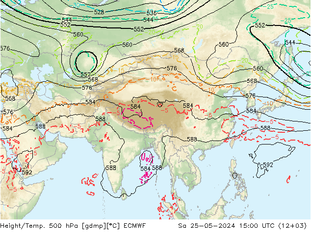 Height/Temp. 500 hPa ECMWF Sa 25.05.2024 15 UTC