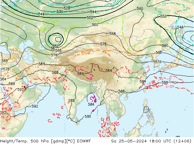 Height/Temp. 500 hPa ECMWF Sa 25.05.2024 18 UTC