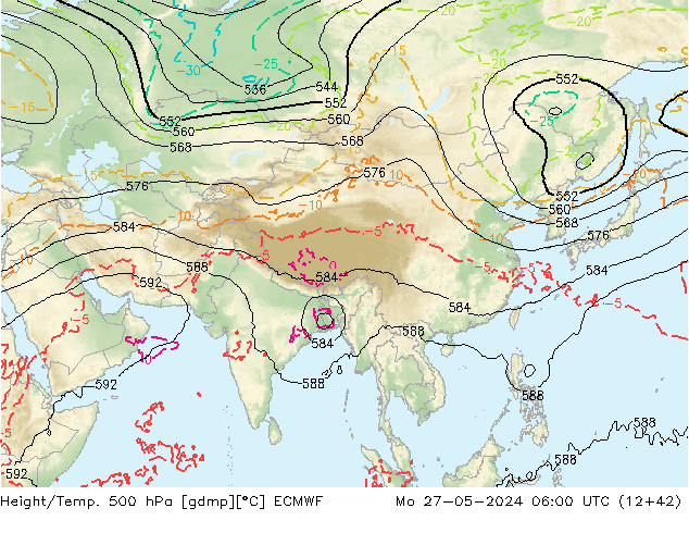 Z500/Rain (+SLP)/Z850 ECMWF Mo 27.05.2024 06 UTC