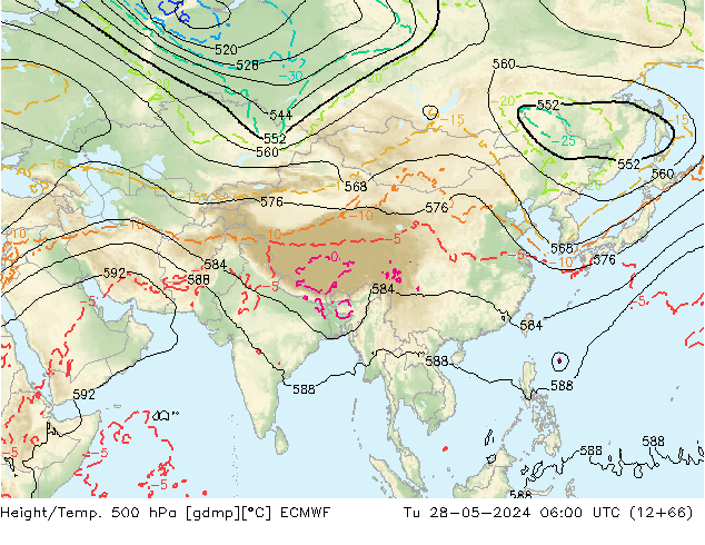 Z500/Rain (+SLP)/Z850 ECMWF wto. 28.05.2024 06 UTC