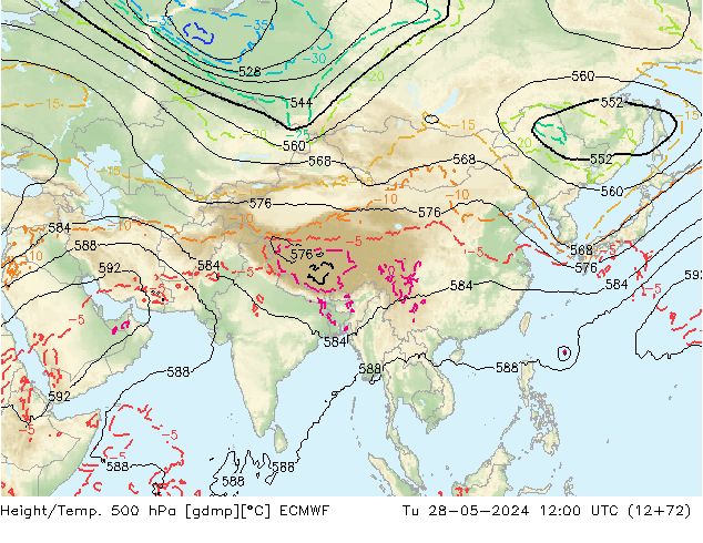 Z500/Rain (+SLP)/Z850 ECMWF  28.05.2024 12 UTC