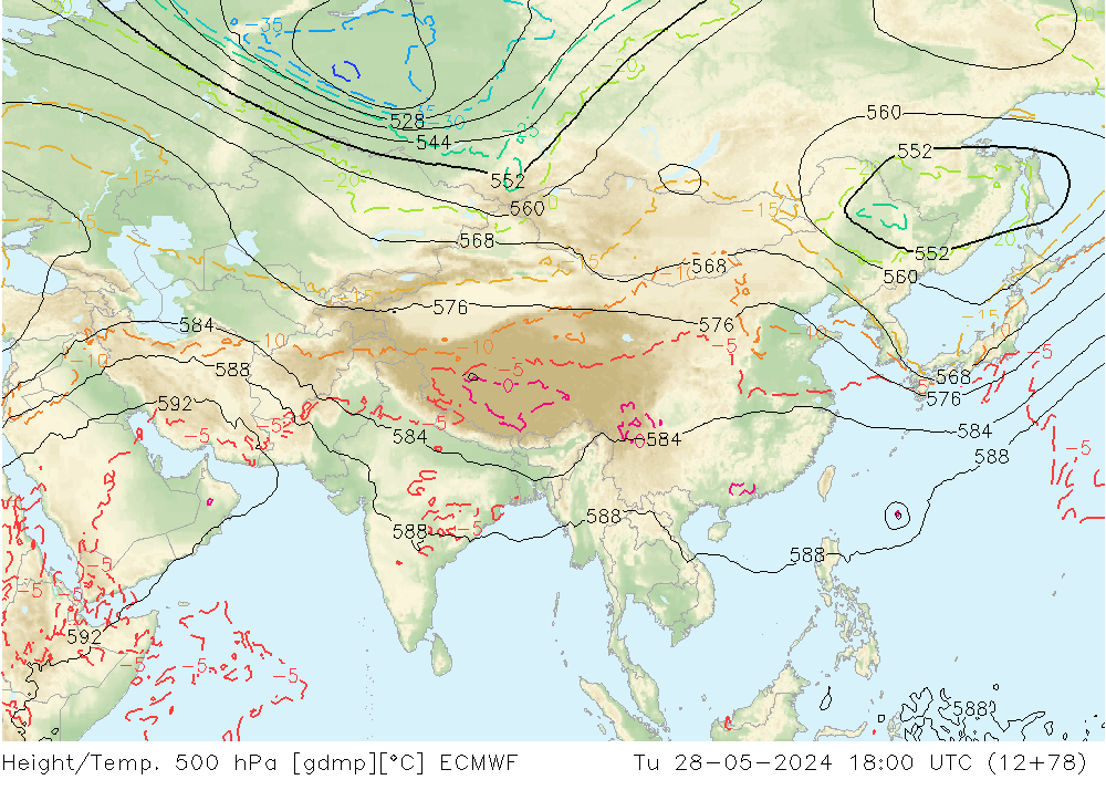 Z500/Rain (+SLP)/Z850 ECMWF mar 28.05.2024 18 UTC