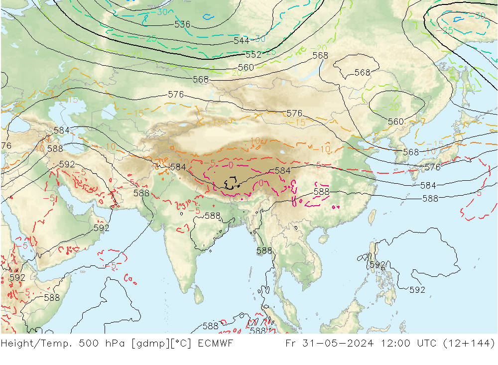 Z500/Rain (+SLP)/Z850 ECMWF  31.05.2024 12 UTC