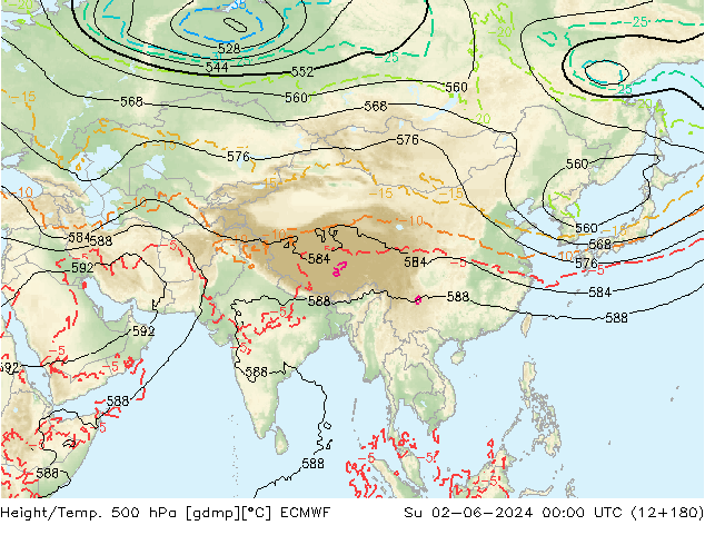 Z500/Rain (+SLP)/Z850 ECMWF Su 02.06.2024 00 UTC