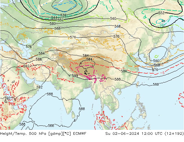 Z500/Rain (+SLP)/Z850 ECMWF Su 02.06.2024 12 UTC