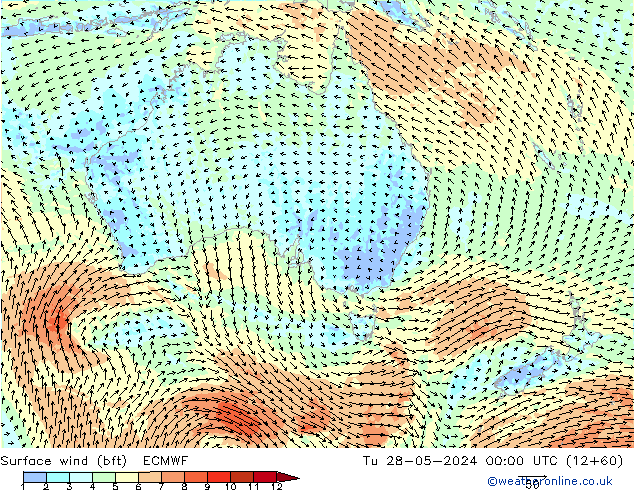 Surface wind (bft) ECMWF Tu 28.05.2024 00 UTC