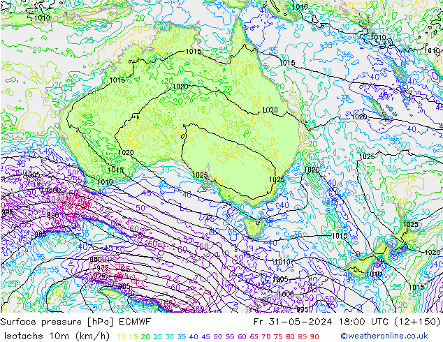 Isotachs (kph) ECMWF ven 31.05.2024 18 UTC