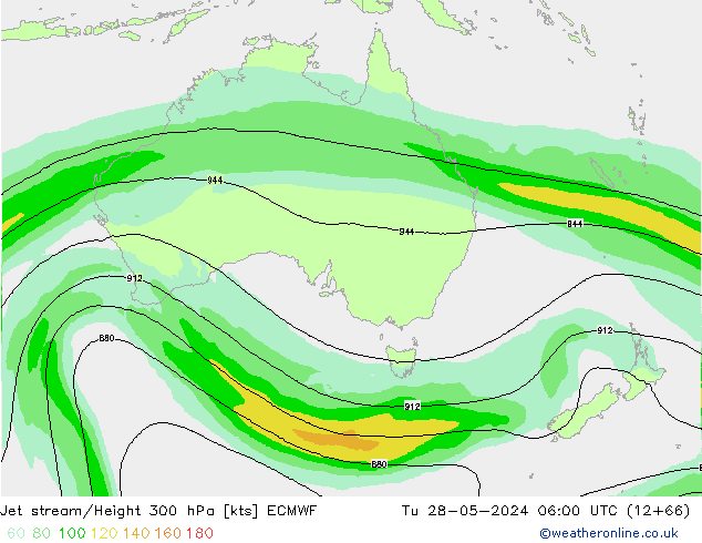 Jet stream/Height 300 hPa ECMWF Tu 28.05.2024 06 UTC