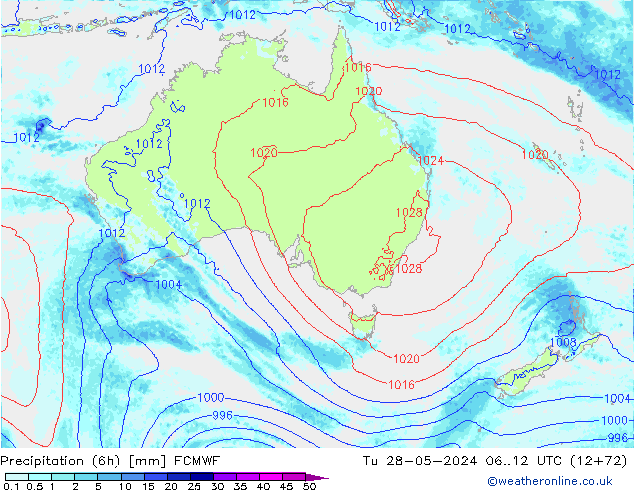 Neerslag 6h/Wind 10m/950 ECMWF di 28.05.2024 12 UTC