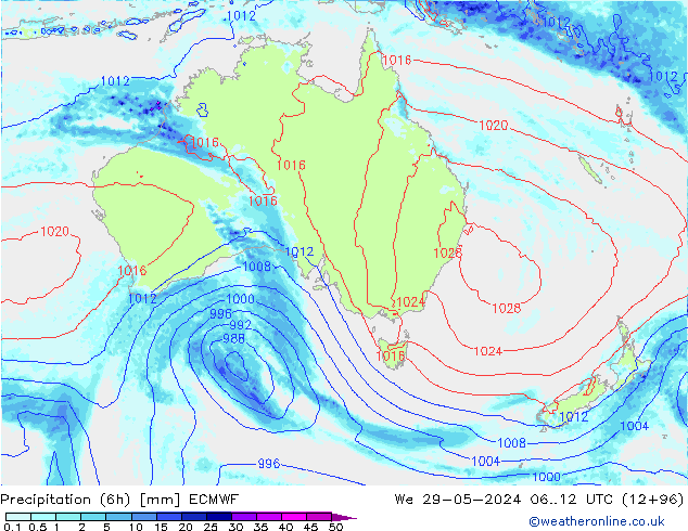 Precipitation (6h) ECMWF We 29.05.2024 12 UTC