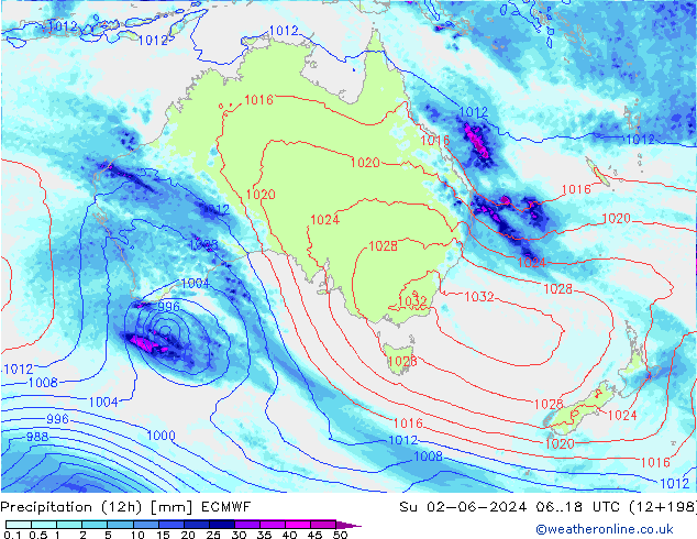 Precipitação (12h) ECMWF Dom 02.06.2024 18 UTC