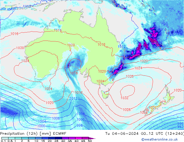 Precipitazione (12h) ECMWF mar 04.06.2024 12 UTC