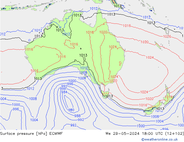 Presión superficial ECMWF mié 29.05.2024 18 UTC