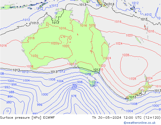 Atmosférický tlak ECMWF Čt 30.05.2024 12 UTC