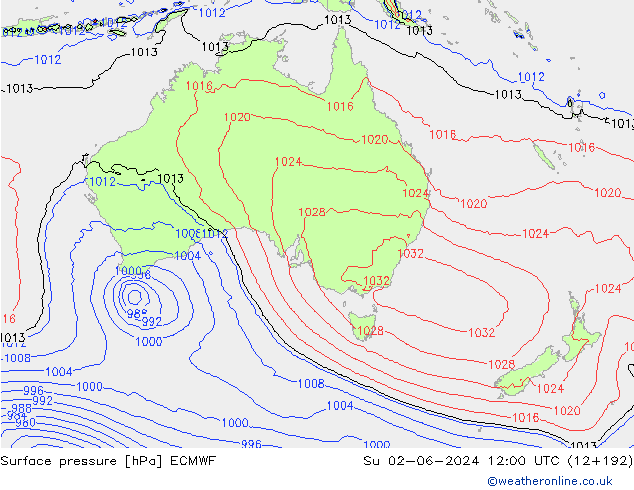 Surface pressure ECMWF Su 02.06.2024 12 UTC