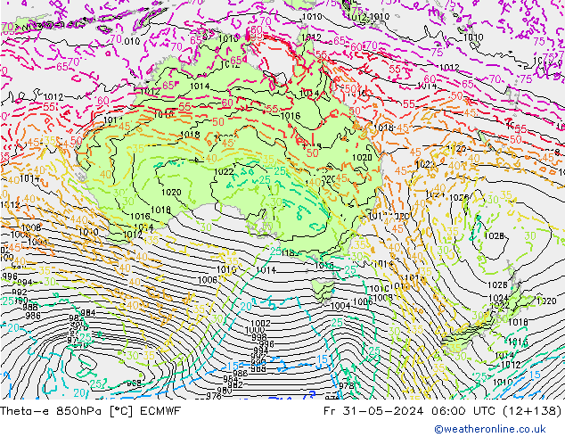 Theta-e 850гПа ECMWF пт 31.05.2024 06 UTC