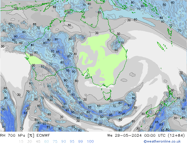 RH 700 hPa ECMWF Mi 29.05.2024 00 UTC