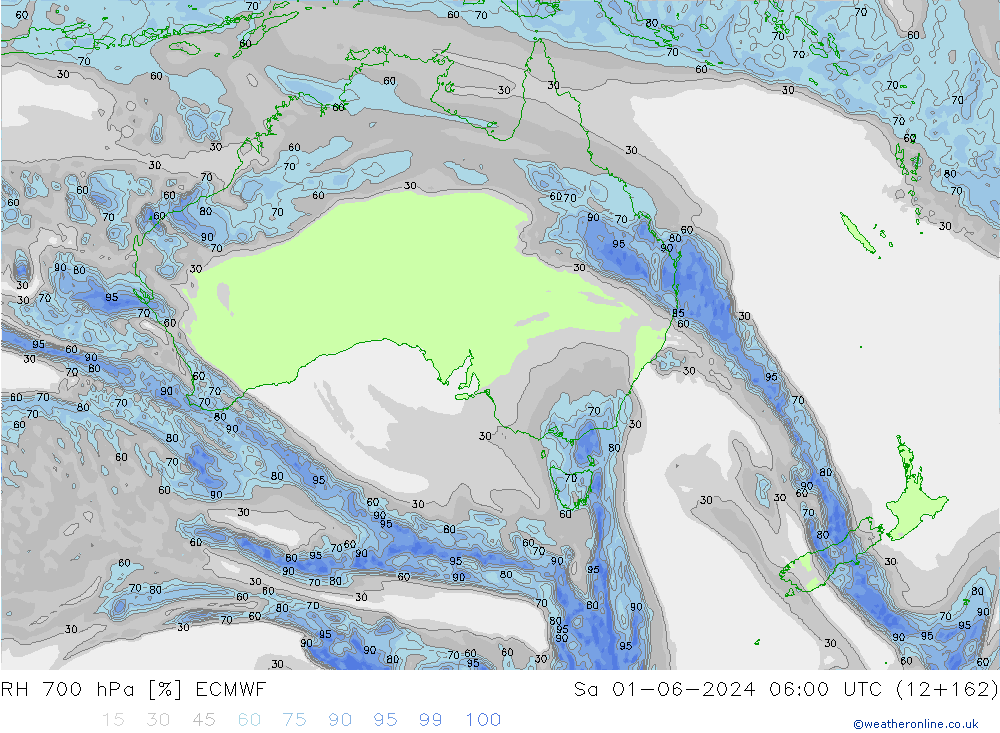 RH 700 hPa ECMWF sab 01.06.2024 06 UTC