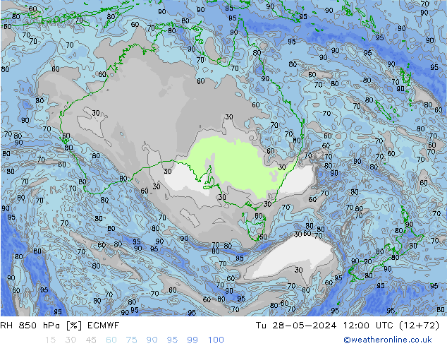 RH 850 hPa ECMWF wto. 28.05.2024 12 UTC