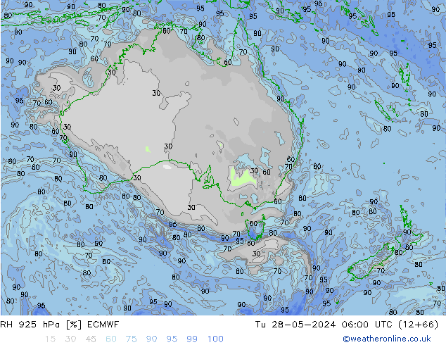 Humidité rel. 925 hPa ECMWF mar 28.05.2024 06 UTC