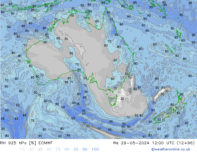 925 hPa Nispi Nem ECMWF Çar 29.05.2024 12 UTC