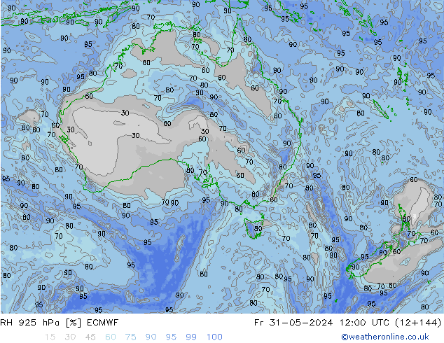 RH 925 гПа ECMWF пт 31.05.2024 12 UTC