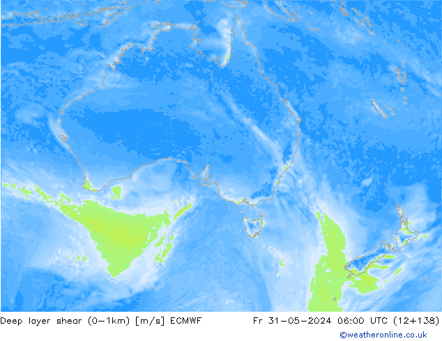 Deep layer shear (0-1km) ECMWF Fr 31.05.2024 06 UTC