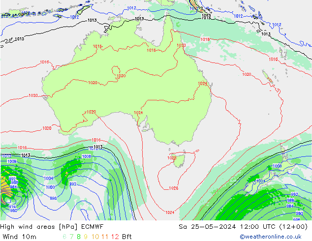 High wind areas ECMWF sam 25.05.2024 12 UTC