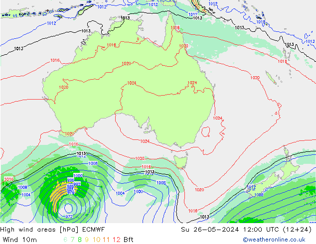 High wind areas ECMWF Ne 26.05.2024 12 UTC