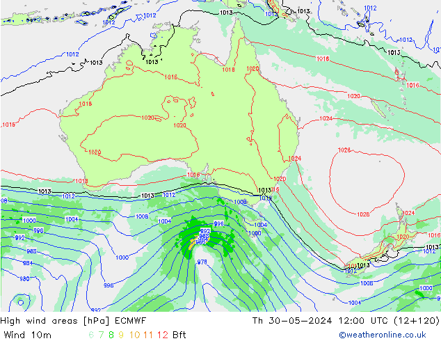 High wind areas ECMWF Th 30.05.2024 12 UTC