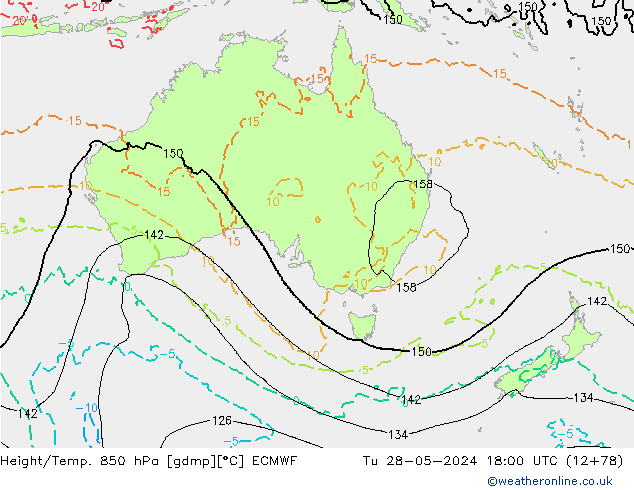 Géop./Temp. 850 hPa ECMWF mar 28.05.2024 18 UTC