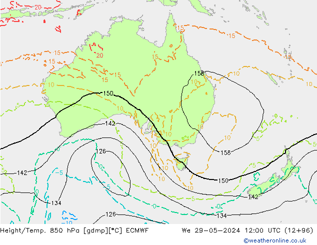 Height/Temp. 850 hPa ECMWF śro. 29.05.2024 12 UTC