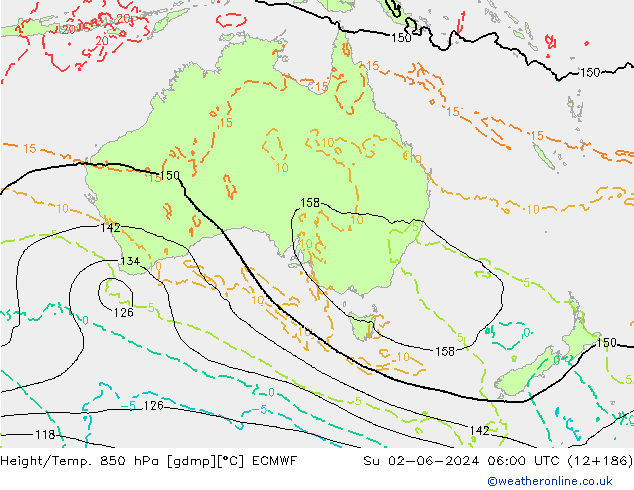 Yükseklik/Sıc. 850 hPa ECMWF Paz 02.06.2024 06 UTC