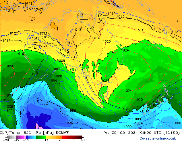 SLP/Temp. 850 hPa ECMWF Mi 29.05.2024 06 UTC