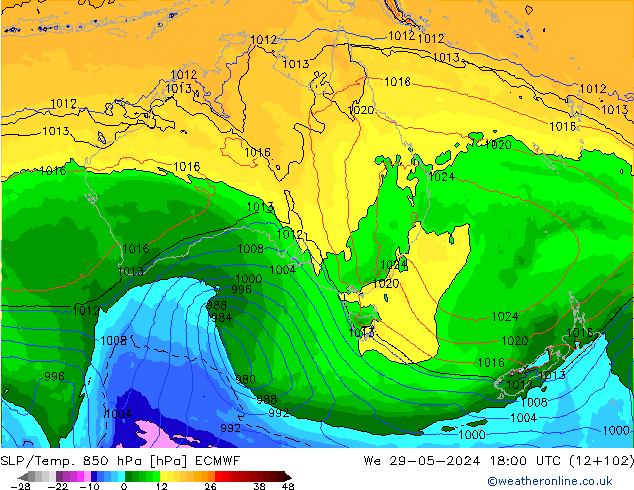 SLP/Temp. 850 hPa ECMWF Qua 29.05.2024 18 UTC