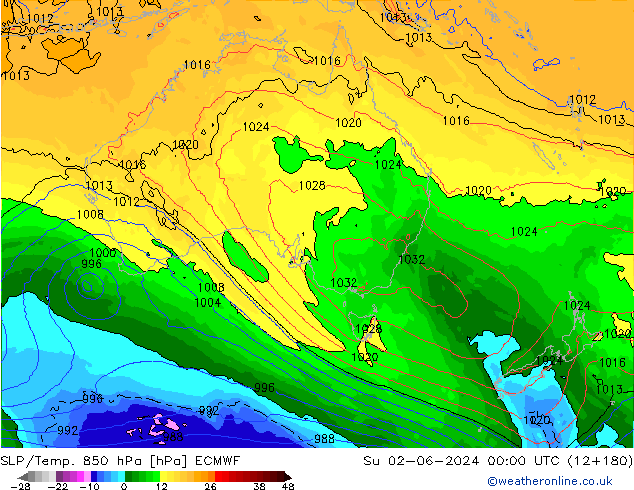 SLP/Temp. 850 hPa ECMWF  02.06.2024 00 UTC