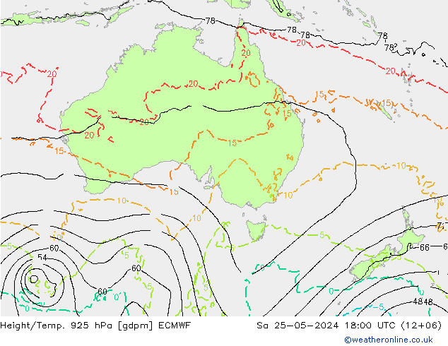 Hoogte/Temp. 925 hPa ECMWF za 25.05.2024 18 UTC