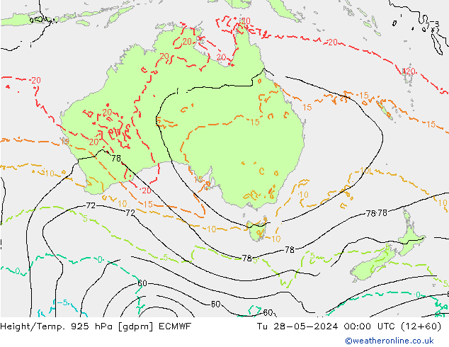 Height/Temp. 925 hPa ECMWF mar 28.05.2024 00 UTC