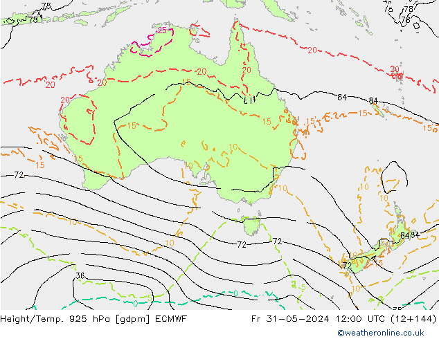 Height/Temp. 925 гПа ECMWF пт 31.05.2024 12 UTC