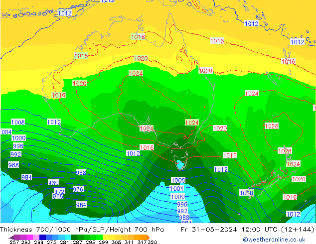 Dikte700-1000 hPa ECMWF vr 31.05.2024 12 UTC