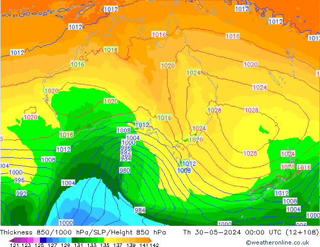 Thck 850-1000 hPa ECMWF Th 30.05.2024 00 UTC