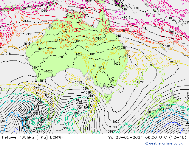 Theta-e 700hPa ECMWF Su 26.05.2024 06 UTC