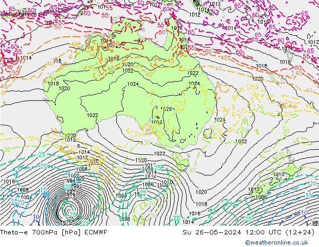 Theta-e 700hPa ECMWF Su 26.05.2024 12 UTC