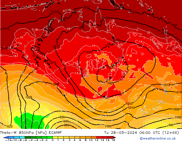 Theta-W 850hPa ECMWF Út 28.05.2024 06 UTC