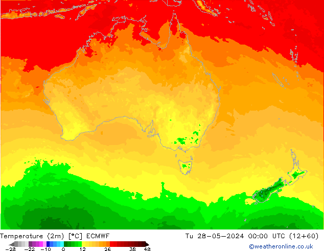 Temperature (2m) ECMWF Tu 28.05.2024 00 UTC