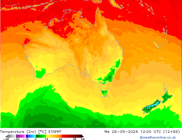 mapa temperatury (2m) ECMWF śro. 29.05.2024 12 UTC