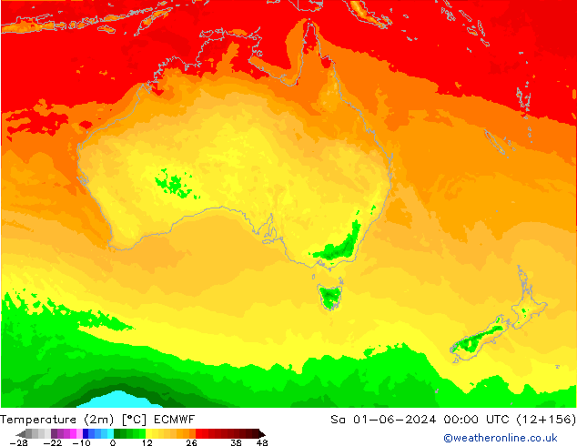 température (2m) ECMWF sam 01.06.2024 00 UTC