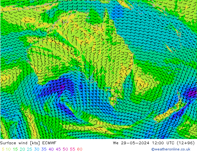 Vent 10 m ECMWF mer 29.05.2024 12 UTC