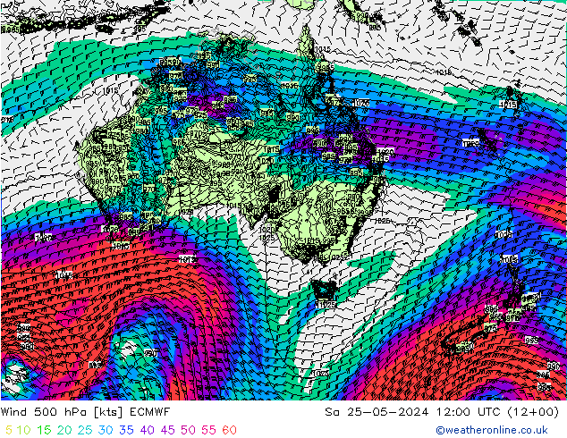 Wind 500 hPa ECMWF Sa 25.05.2024 12 UTC