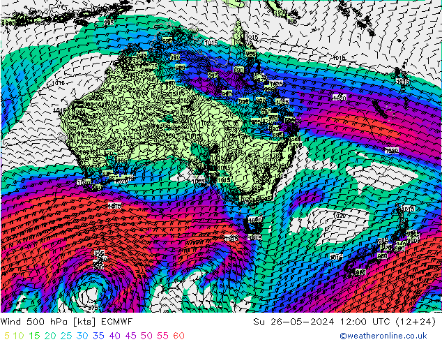 ветер 500 гПа ECMWF Вс 26.05.2024 12 UTC